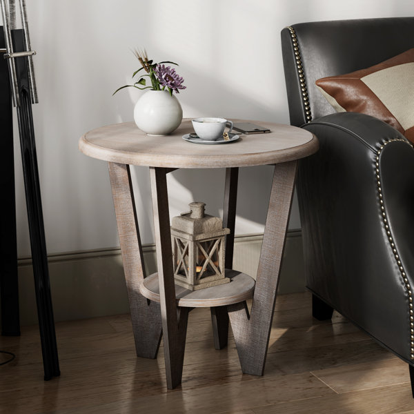 Gracie Oaks Ailith Rustic Farmhouse Round End Table, French Country Accent Nightstand | Wayfair